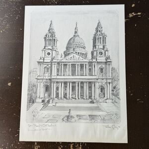 Art Print Signed 12x9 St Paul’s Cathedral Historic London England Church Bishop
